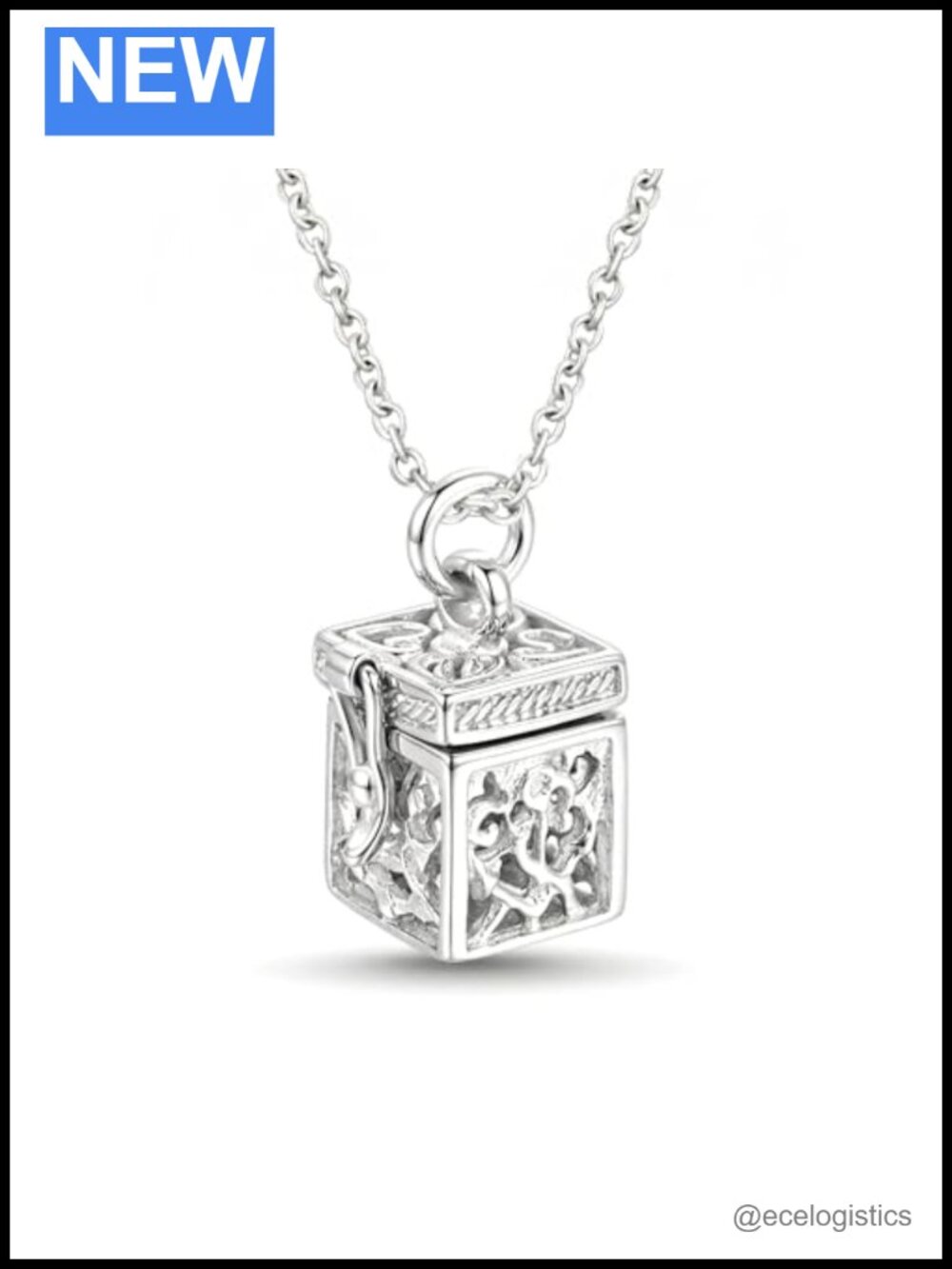 Sterling Silver Prayer Box Necklace 925 Crown Keepsake Pendant 18in